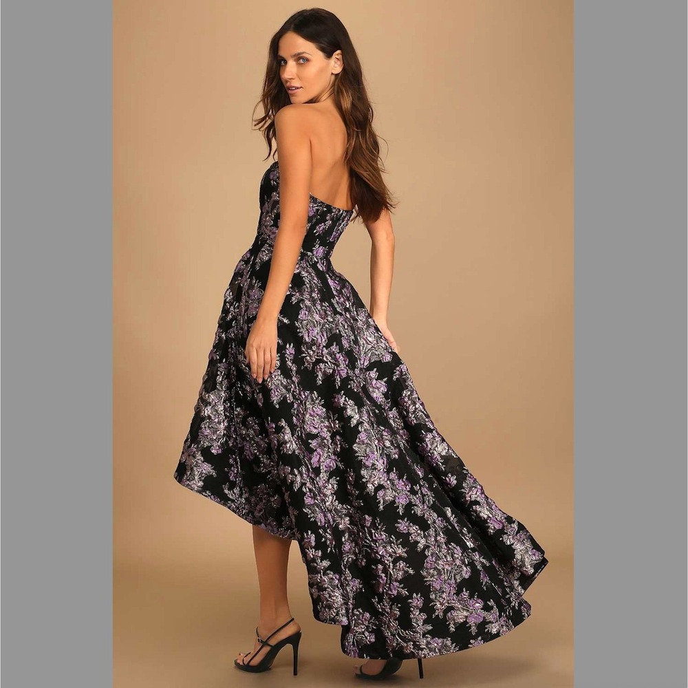 Lulus Floral All Romance Jacquard Strapless High-Low Formal Gown Dress SMALL - Picture 3 of 9